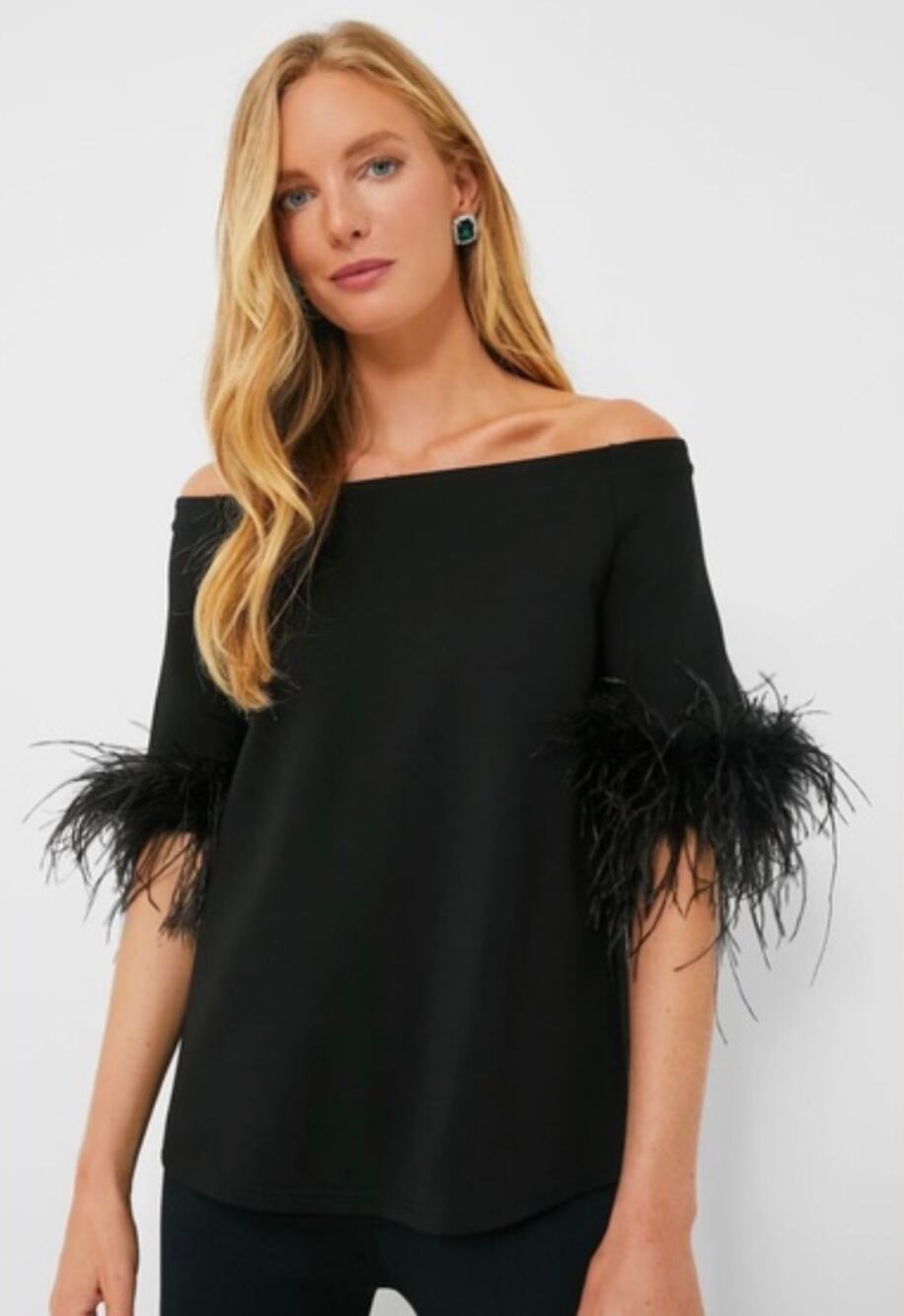 Tuckernuck Blouse Black Feather Miranda Off The Shoulder NWT size Small